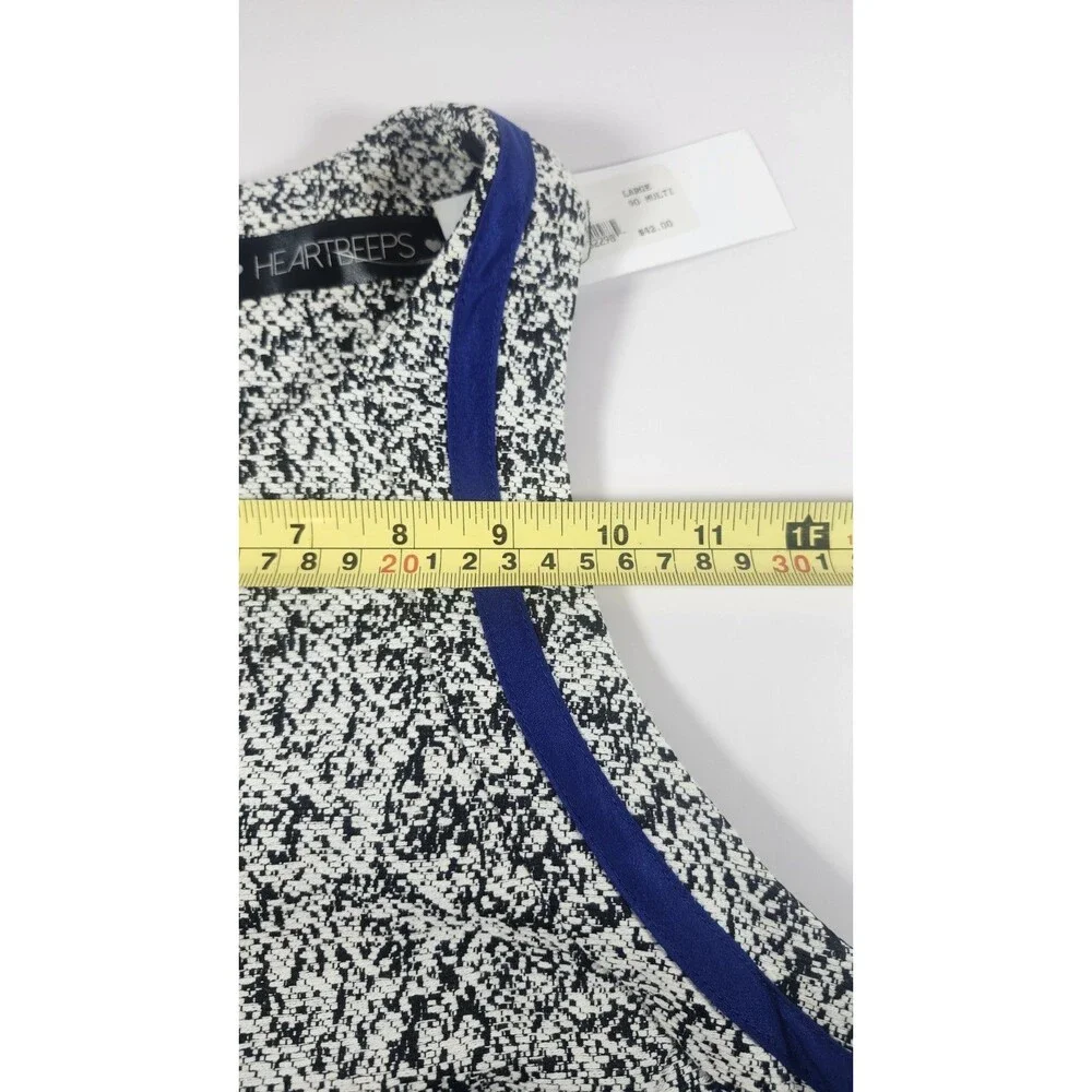 Heart Beeps 2 Pc Vest & Skirt Set Size L Black & White Speckle W Blue Stripe NWT